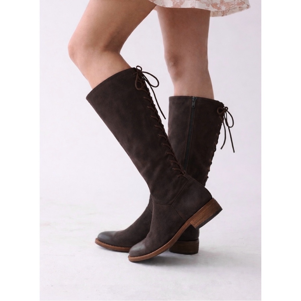 SOFFT Sharnell II Tall Brown Suede Lace-Up Boots 8 - Picture 2 of 16